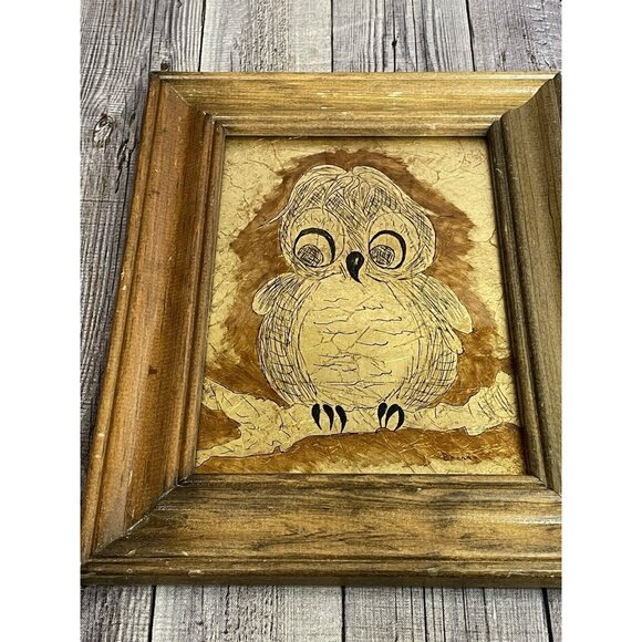 Vintage Owl Foil Art Print By Brenda - 5" x 7" Wooden Frame - Picture 3 of 9